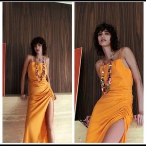 Zara orange draped dress XS